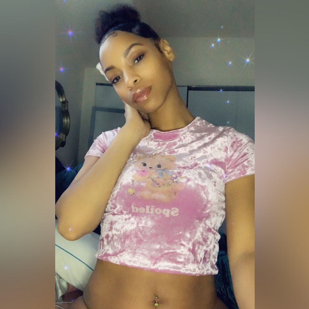 Pink Teddy Bear velvet crop Tee